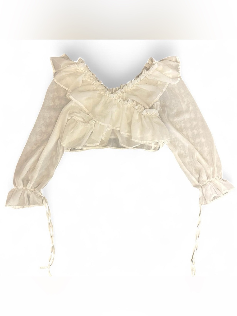 Sheer Ivory Ruffle Crop Top Small - Picture 7 of 7